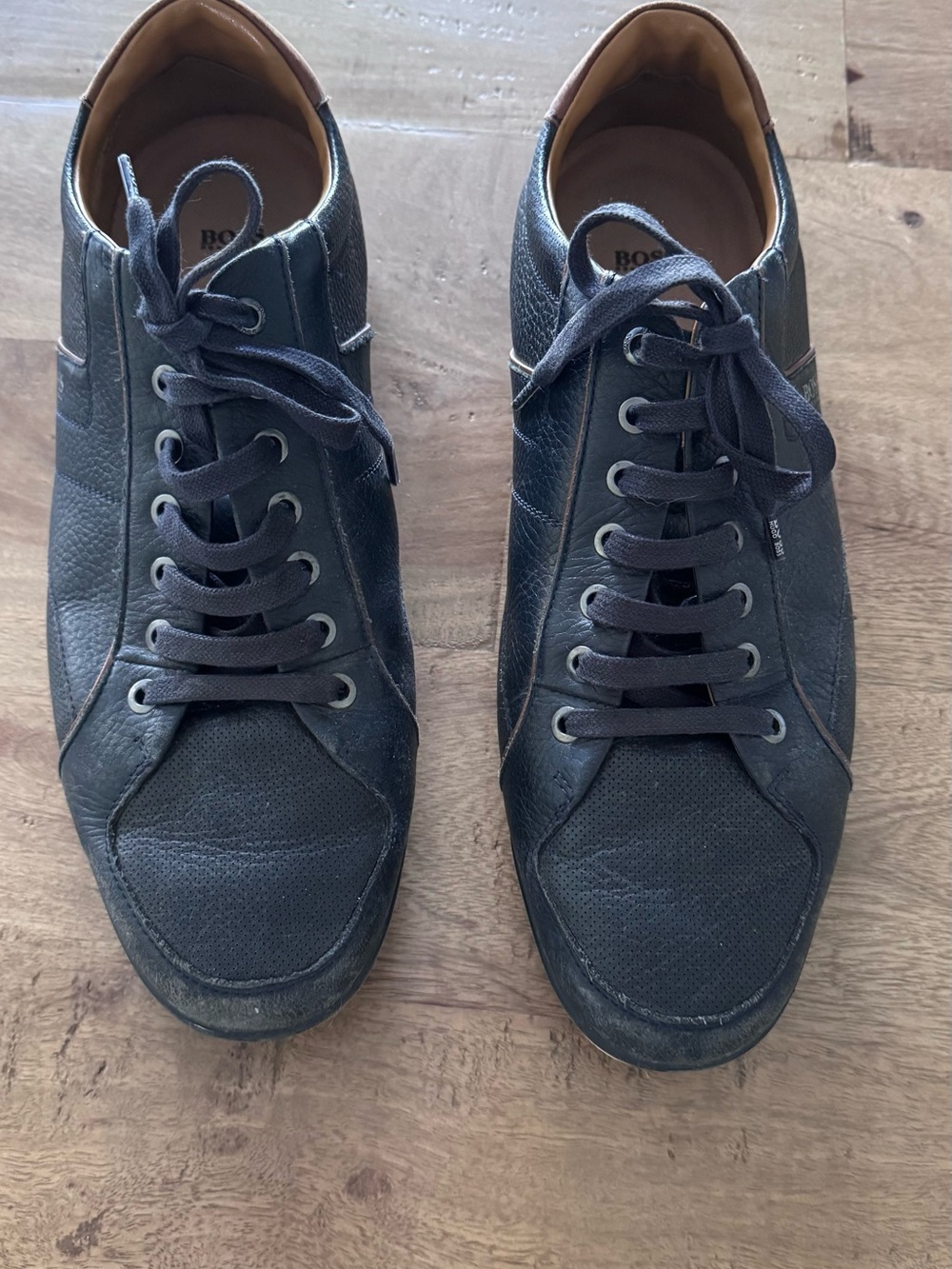 BOSS Hugo Boss navy Saturn Low Profile Leather Sneaker sz 12 casual